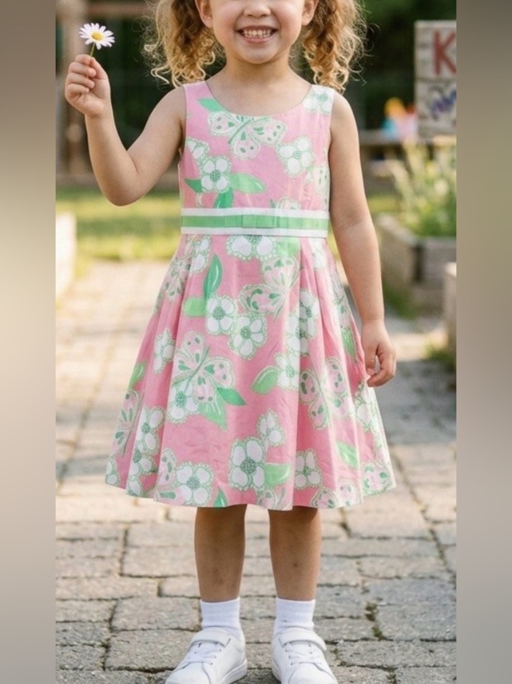 Lilly Pulitzer Coral and Green Floral Sundress for Girls Size 5
